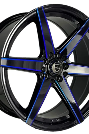17" Elegant Wheels E002 Gloss Black with Candy Blue Milled Rims Sale