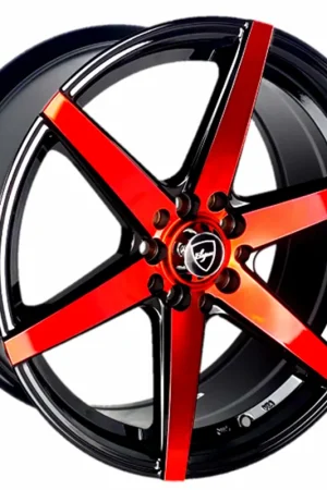 17" Elegant Wheels E002 Gloss Black with Candy Red Face Rims Cheap