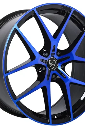 18" Elegant Wheels E017 Gloss Black with Candy Blue Face Rims Free Delivery