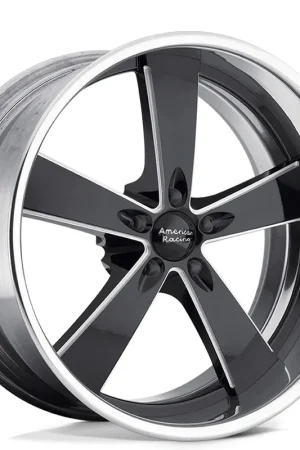 17" American Racing Wheels Vintage VN472 Burnout Two-Piece Black Milled Center with Polished Lip Rims Discount