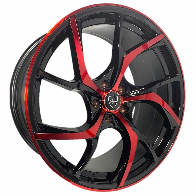 20" Elegant Wheels E008 Gloss Black with Candy Red Face Rims Factory Price