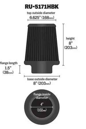 Cheap K&N Universal Rubber Filter-Round Tapered 4in Flange ID x 8in Base OD x 6.625in Top OD x 8in H