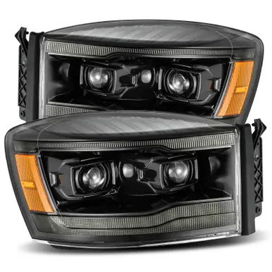AlphaRex 06-08 Dodge Ram 1500HD LUXX LED Projector Headlights Plank Style Alpha Blk w/Seq Signal/DRL - 880533 Brand New